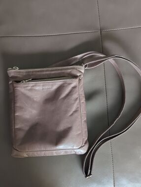 M0851 Taupe Purple Grey Leather Crossbody Bag - Minimal Shoulder Bag
